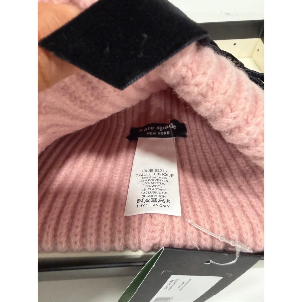 Kate Spade New York Velvet Bow Beanie and Touchscreen Glove Set English Rose NEW